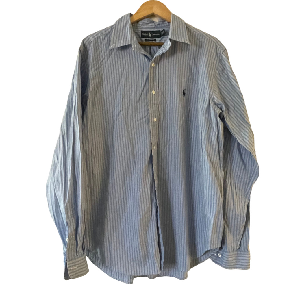 Ralph Lauren Size 17 36/37 Striped Classic Fit Button Down Shirt Long Sleeve